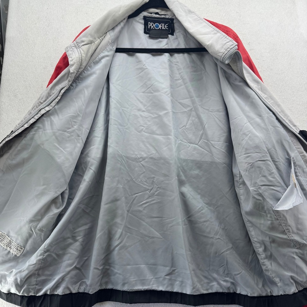 Profile Men's XL Color Block Windbreaker Jacket Red Gray Black Retro 90s Style - Picture 3 of 9